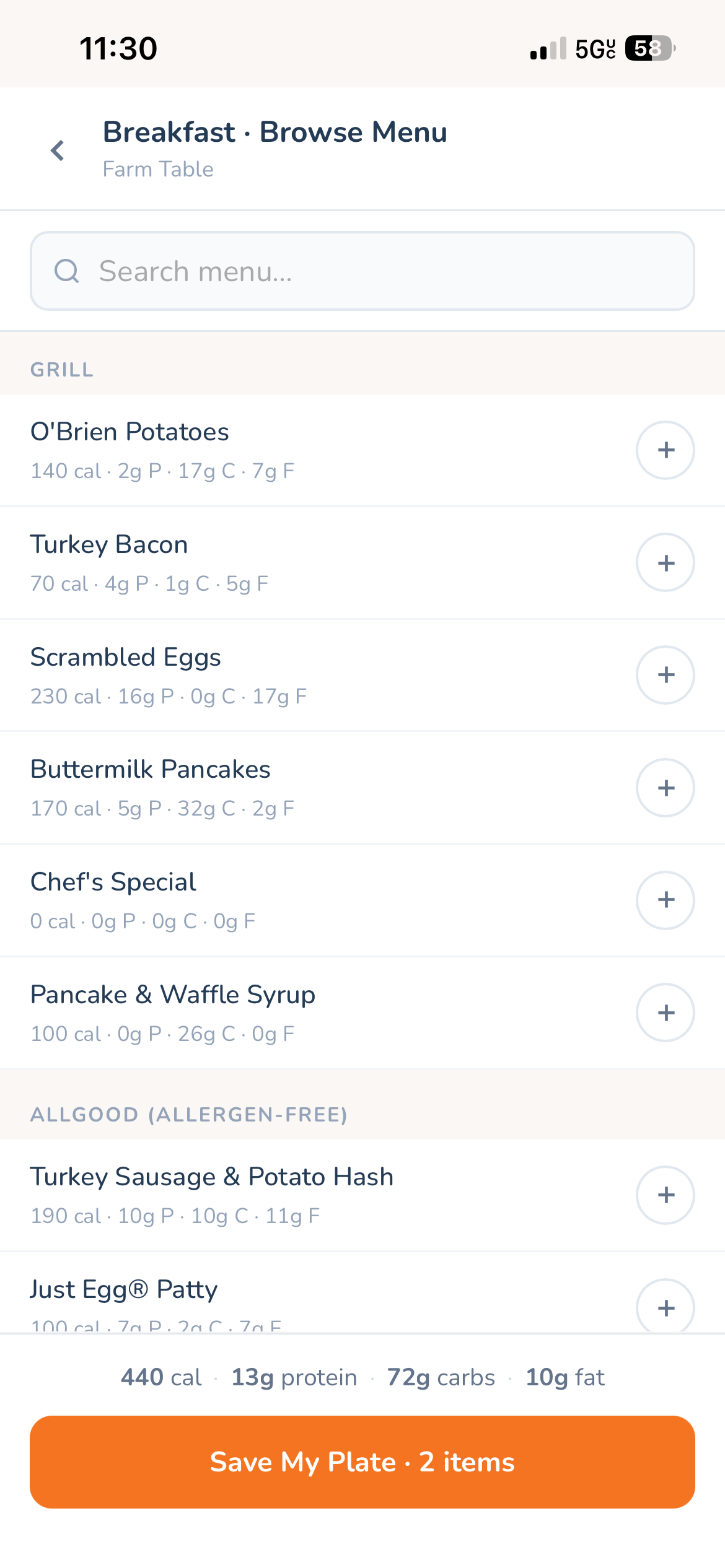 The Bento menu screen listing today’s dishes by dining station.